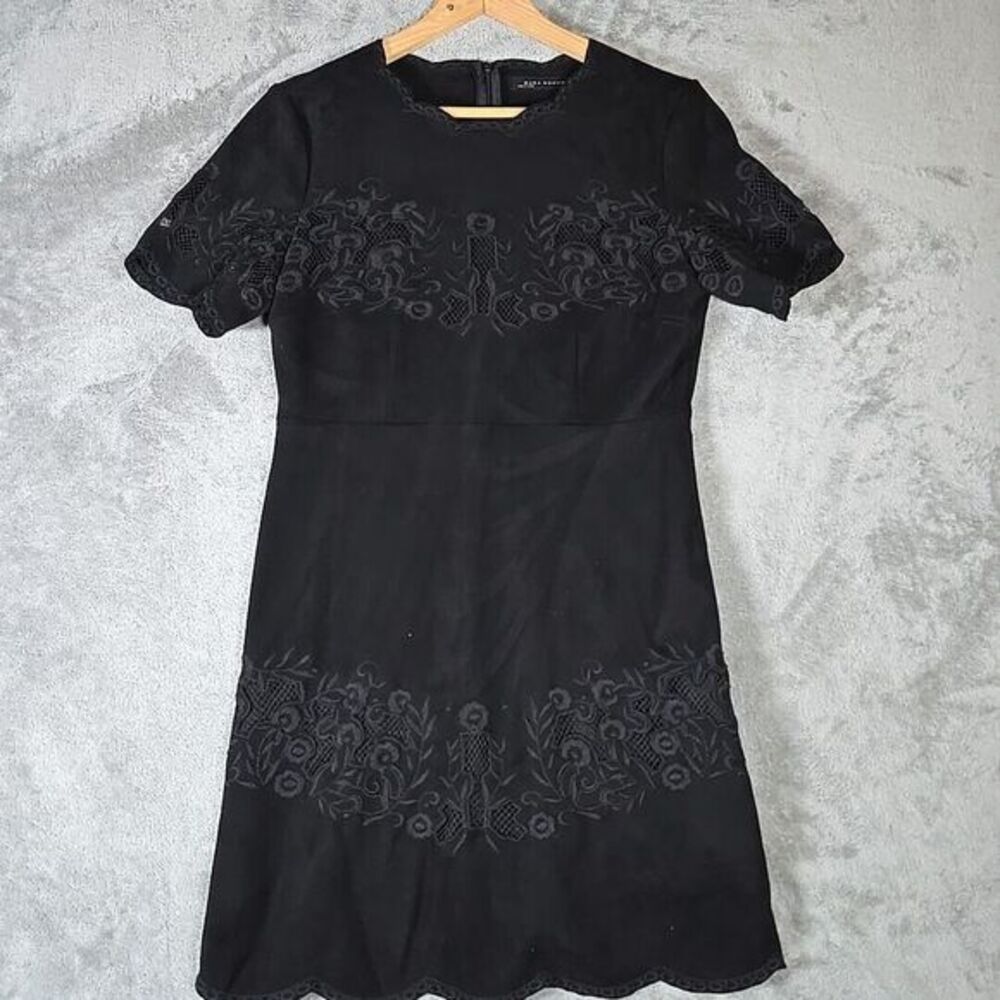 Zara Dress‎ Womens Small Black Floral Embroidery Casual Dinner Short Sleeve